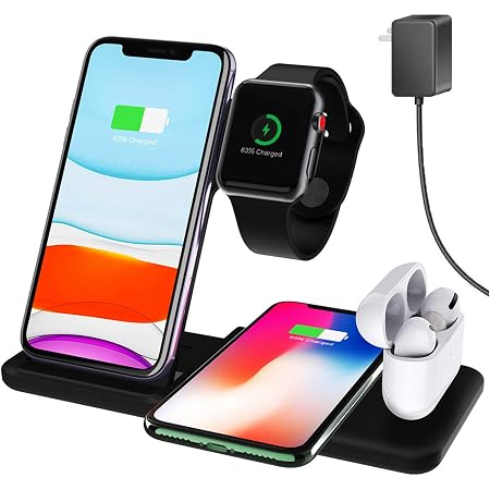 Amazon.com: 15W Wireless Charger Dock Stand Compatible with Apple Watch 6 5  4 3 2 1 \u0026 Airpods Pro,Dikkar Qi 4 in 1 Foldable Fast Wireless Charging  Station Compatible for iPhone 11