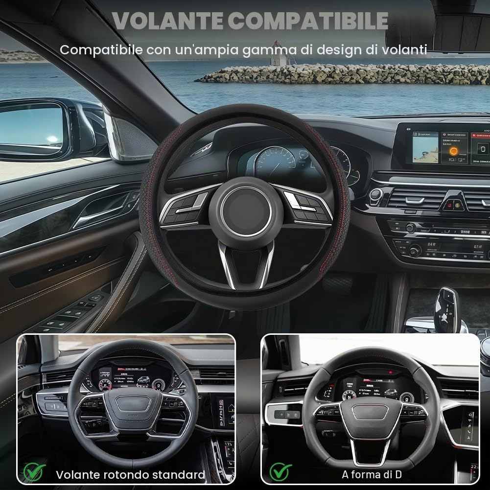 flintronic Coprivolante Auto, Coprivolante Auto in PVC Pelle, Traspirante e Antiscivolo, Universale 36-38 cm, Accessori Auto Interno