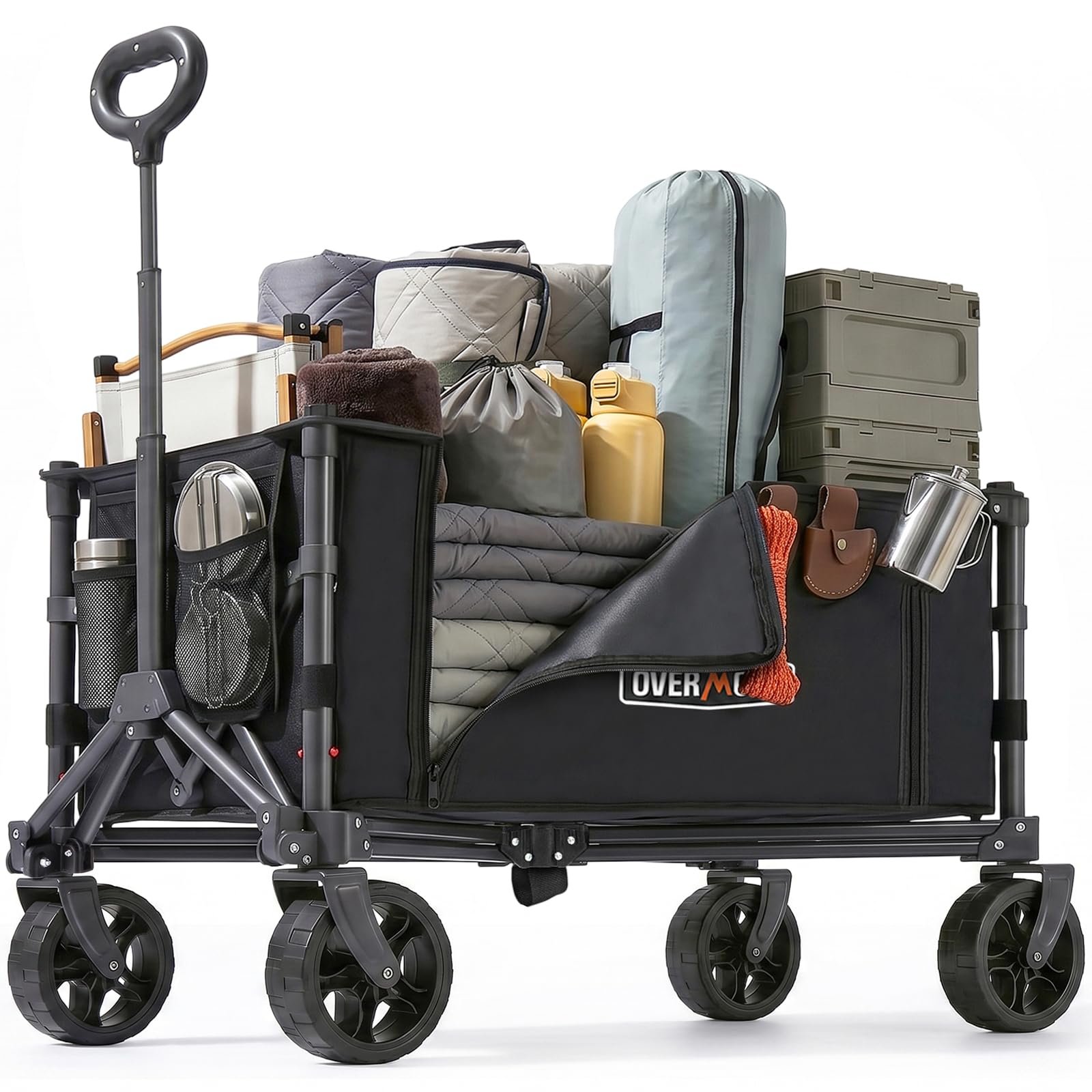 Overmont Carrello Pieghevole 3 in 1-120 L Grande Capacità, Portata fino a 100 kg - Carrello con Ruote Tutto Terreno, Leggero e Compatto - per Campeggio, Spiaggia, Giardino, Shopping e Sport