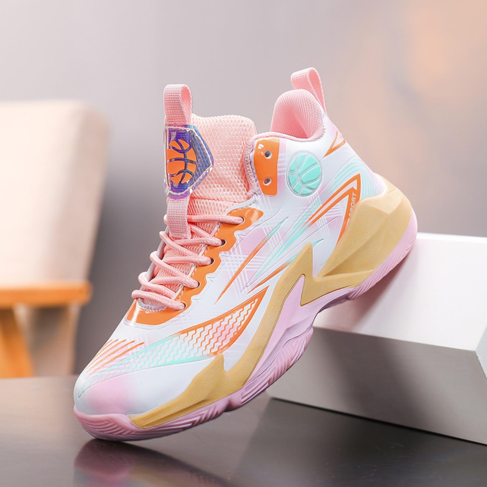 Chaussures de Basketball pour Enfants Adolescents, Respirantes Antidérapantes Confortables, Baskets de Sport Garçons Filles pour Scolaire et Entraînement