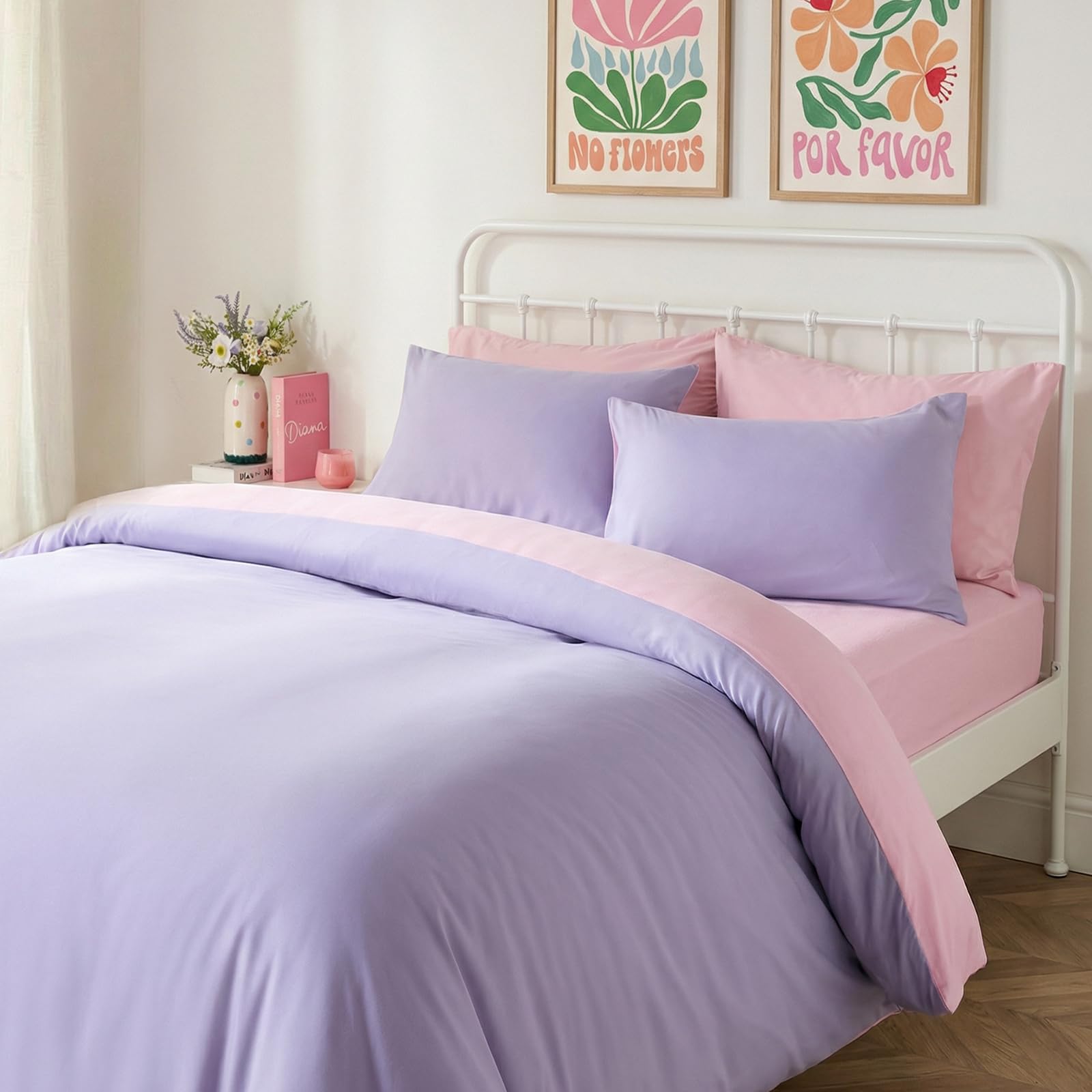 Ohs Reversible Duvet Cover Pillowcase Bedding SetLilac Pink- Single from B&Q
