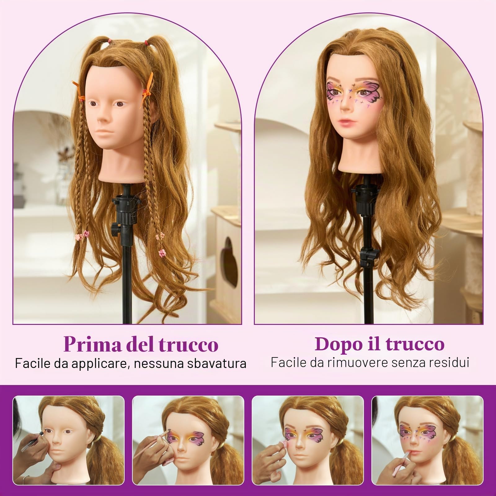 Neverland 71cm Testa Bambola da Truccare e Pettinare con Capelli Veri, Testa per Parrucchieri, Supporto da Tavolo (Biondo)