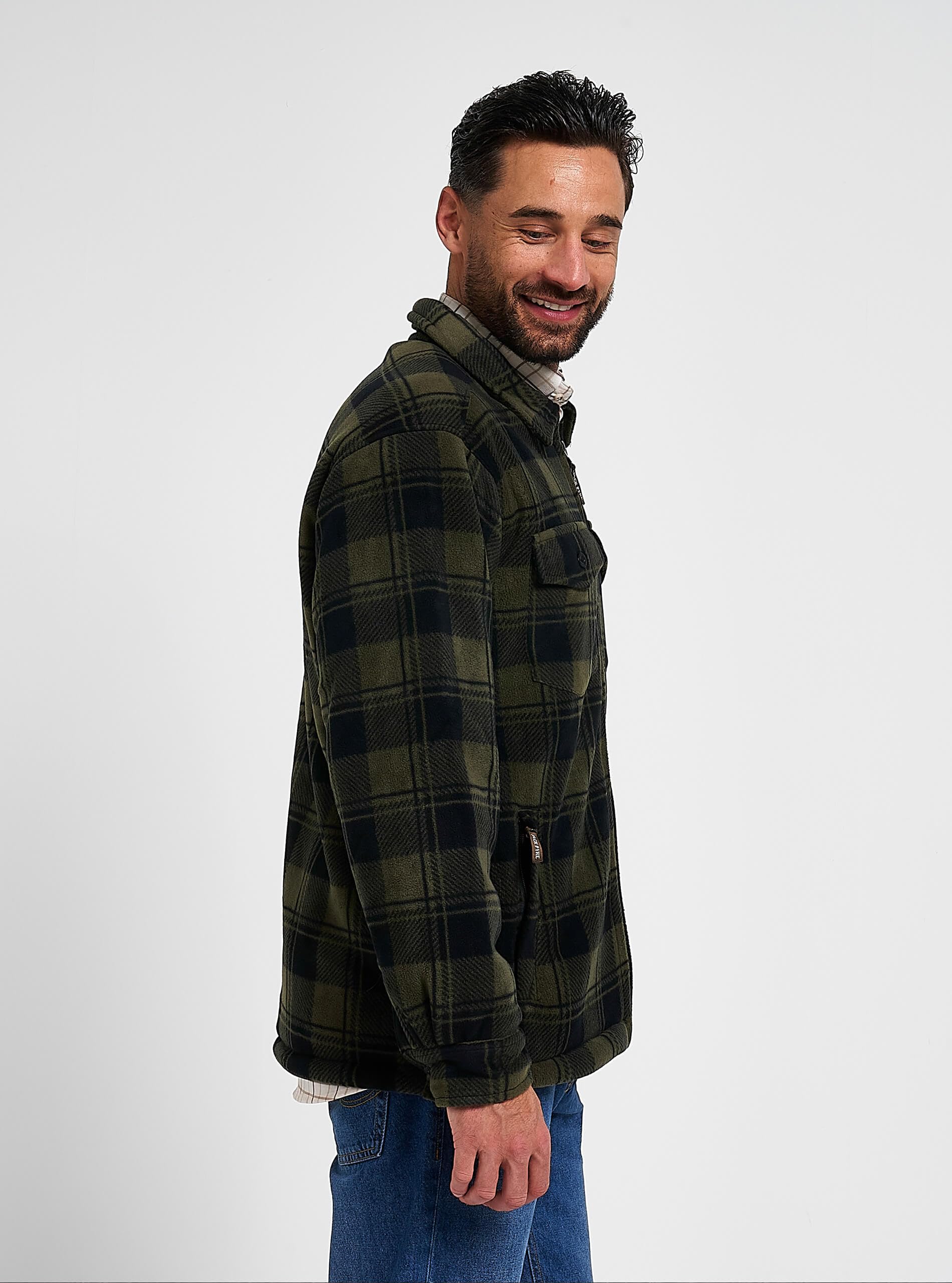 JACK PYKE Camicia tundra da uomo – Camicia a maniche lunghe in flanella a quadri con cerniera e fodera in pile, colletto rovesciato, multi tasche, polsini con bottoni per tiro o abbigliamento casual