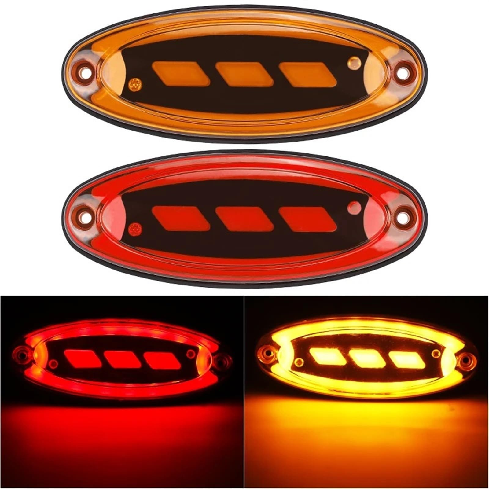 10 Uds. Luces LED de posición lateral ovaladas de 12V-24V for remolque, camiones, caravana, lámpara de liquidación(10pcs Red)