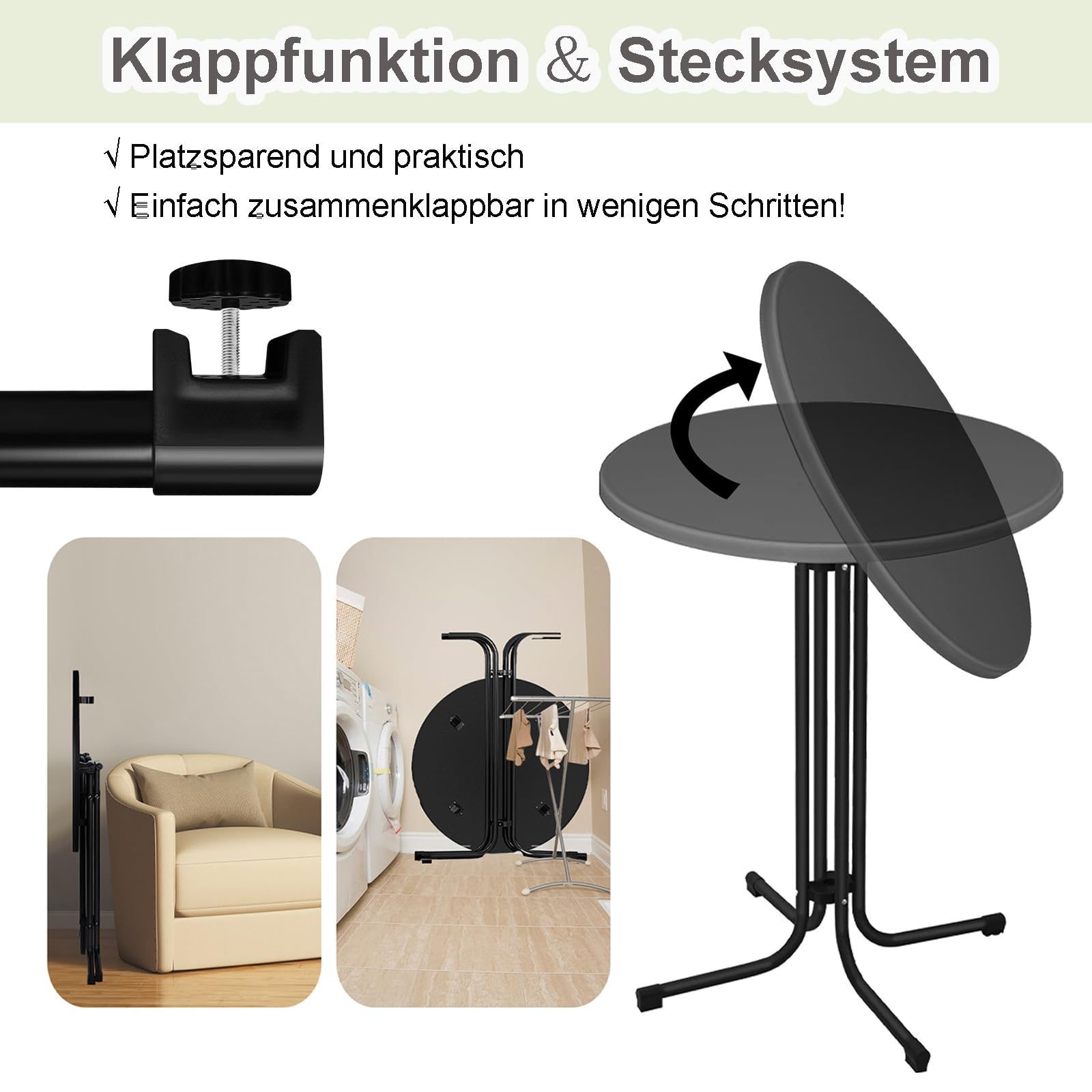 AufuN Mesa alta plegable de 80 cm de diámetro, de aluminio, redonda, 110 cm de alto, fácil montaje, mesa de fiesta, metal MDF con recubrimiento en polvo, para exterior e interior, color negro