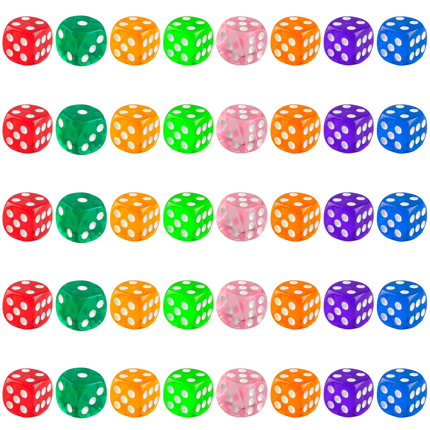 Luckious 40 PCS Colorful Transparent Acrylic Dice, Rounded Corner Dice for Board Games and Parties