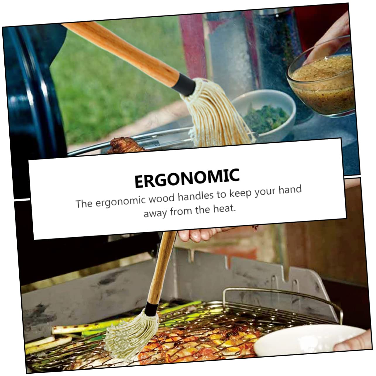 VICASKY 1Pc Bbq Oil Brush with Wooden Handle Durable Basting Mop for Grilling Marinade Sauce Brush for Barbecue for Cleaning Jars and Bottles