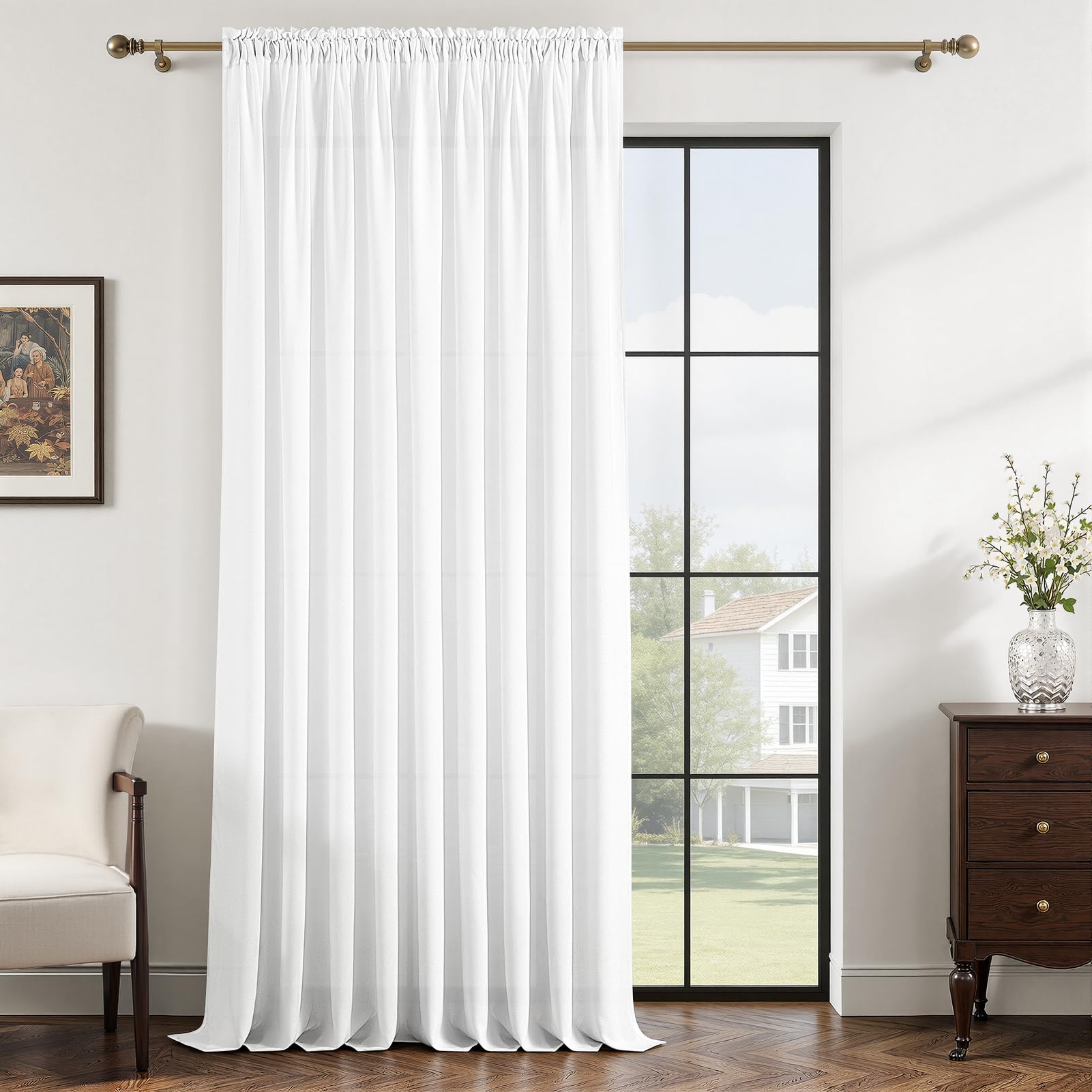 MRTREES Semi Transparent Curtain 1 Piece with Rod Pocket 240x200 cm White