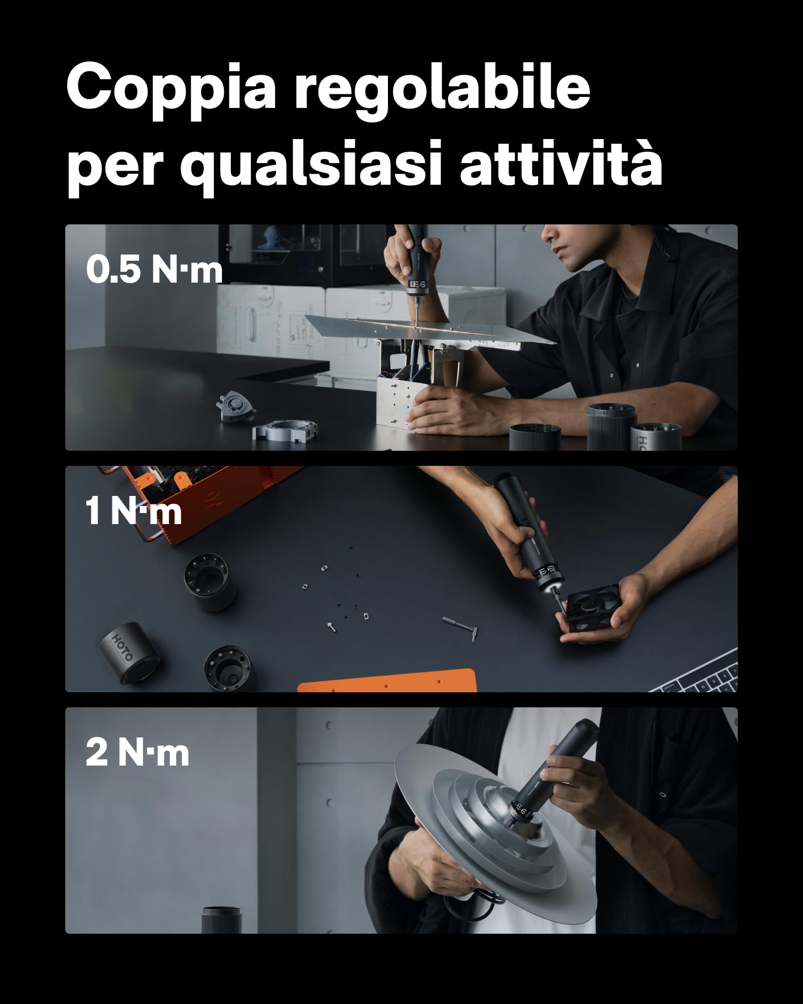 HOTO PixelDrive Cacciavite Elettrico, Set Avvitatore Elettrico con Display Intelligente, 6 Coppie (0,5-6 N·m), 30 Punte 1/4'', Luce LED, Batteria 2000 mAh, per Elettronica e Riparazioni Domestiche