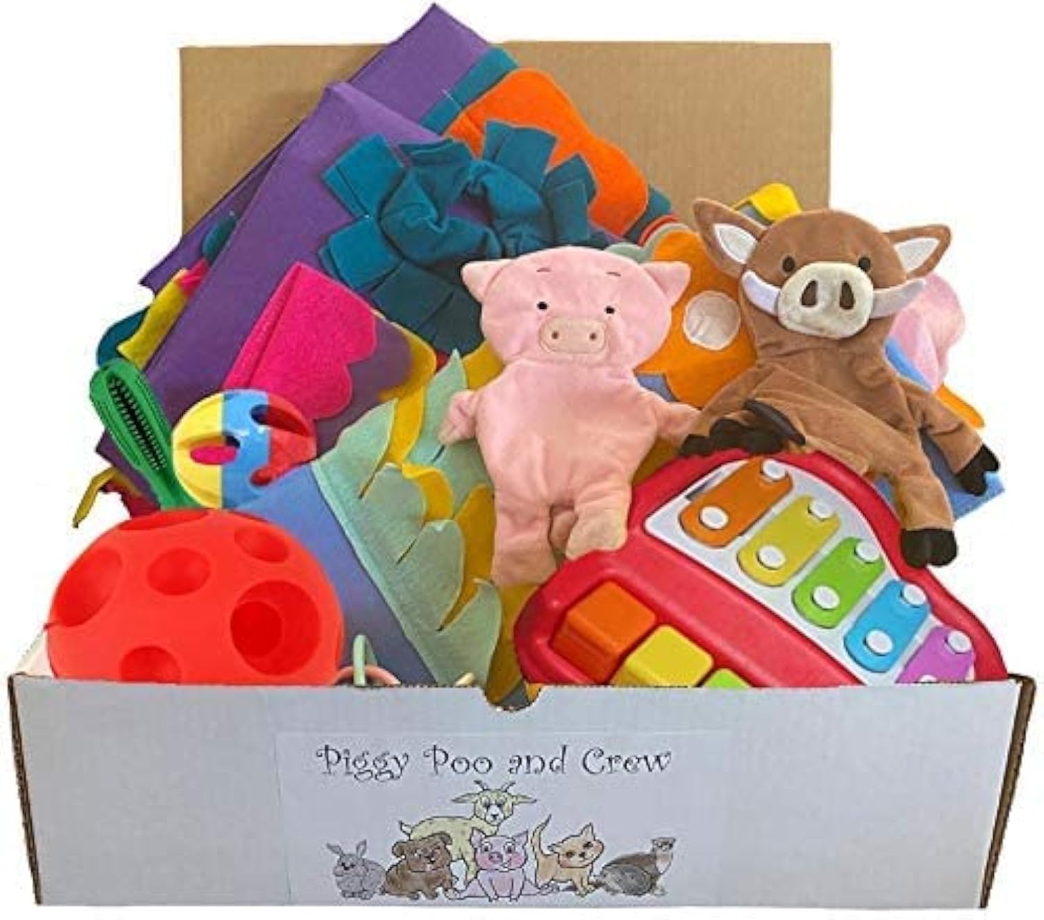 Piggy Poo and CrewPet Box Bundle: Assorted Toys for Dogs Pigs Rabbits Cats Small Pets - Interactive Playtime Variety Pack with Treat Balls Snuffle Mats Games & Toys