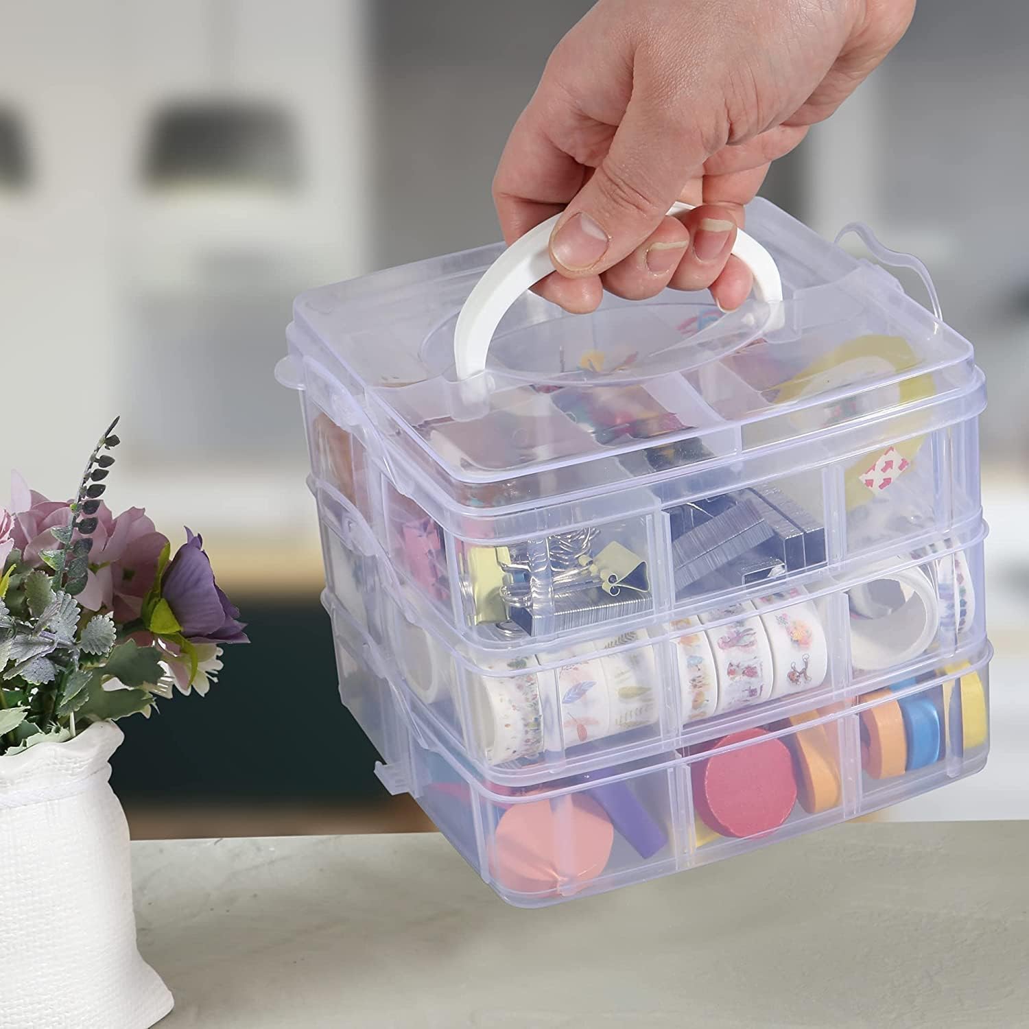 Plastic Multi-Purpose Compact Desk, Makeup Blocks, Buttons, Bands, Small Toy and Craft Accessory Storage Organizer Container Sewing Threads, Bobbins, Jewelry, Cosmetics Box Case (18 Grid Box)