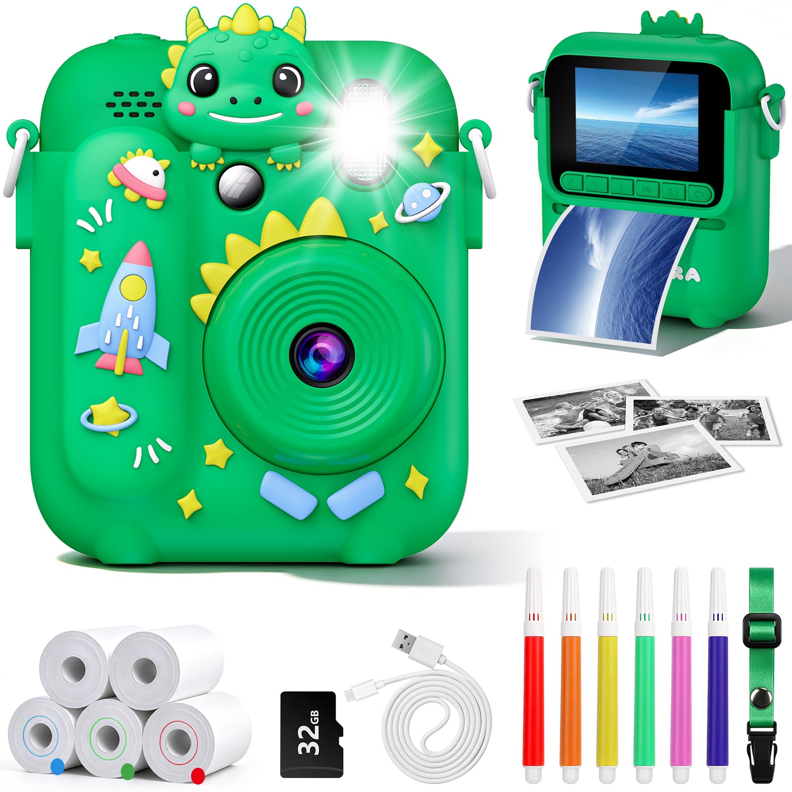 Camara Fotos Infantil Instantanea, con 5 Papel de Impresión, 32GB Tarjeta
