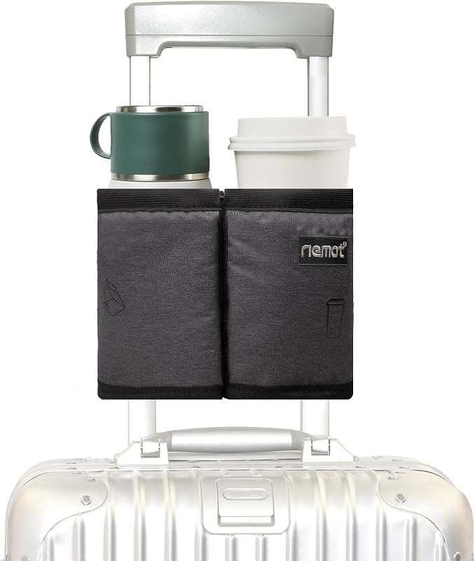 riemot Porta-copos para mala com 2 compartimentos e bolso traseiro, tecido Oxford, Grey, 1 unidade