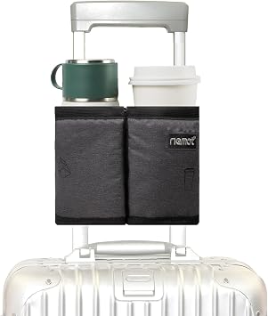 riemot Luggage Travel Cup Holder Free Hand Drink Caddy - Hold Two Coffee Mugs - Fits Roll on Most Suitcase Handles - Gifts for Flight Attendants &Frequent Travelers Accessories Grey