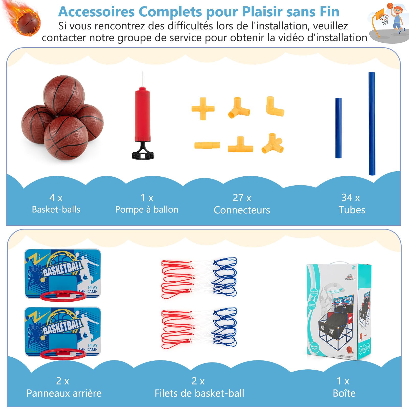GOPLUS Jeu de Basketball Arcade Électrique d'Intérieur avec 2 Paniers, 4 Ballons pour Enfants, Machine de Tir Basket avec Pompe de Gonflage, Cadeau Jouet pour Garçons et Filles 3+ Ans