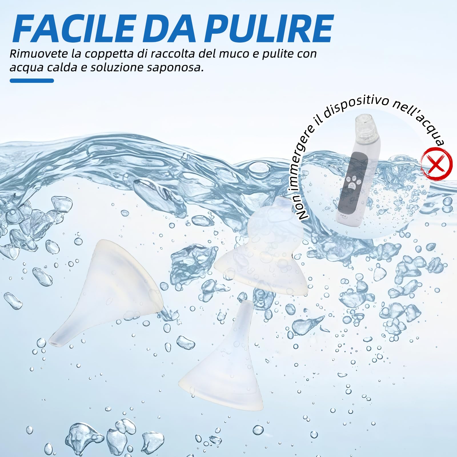 Aspiratore nasale elettrico ricaricabile con 3 livelli di aspirazione, 3 dimensioni in silicone, funzione musicale e luce (grigio)