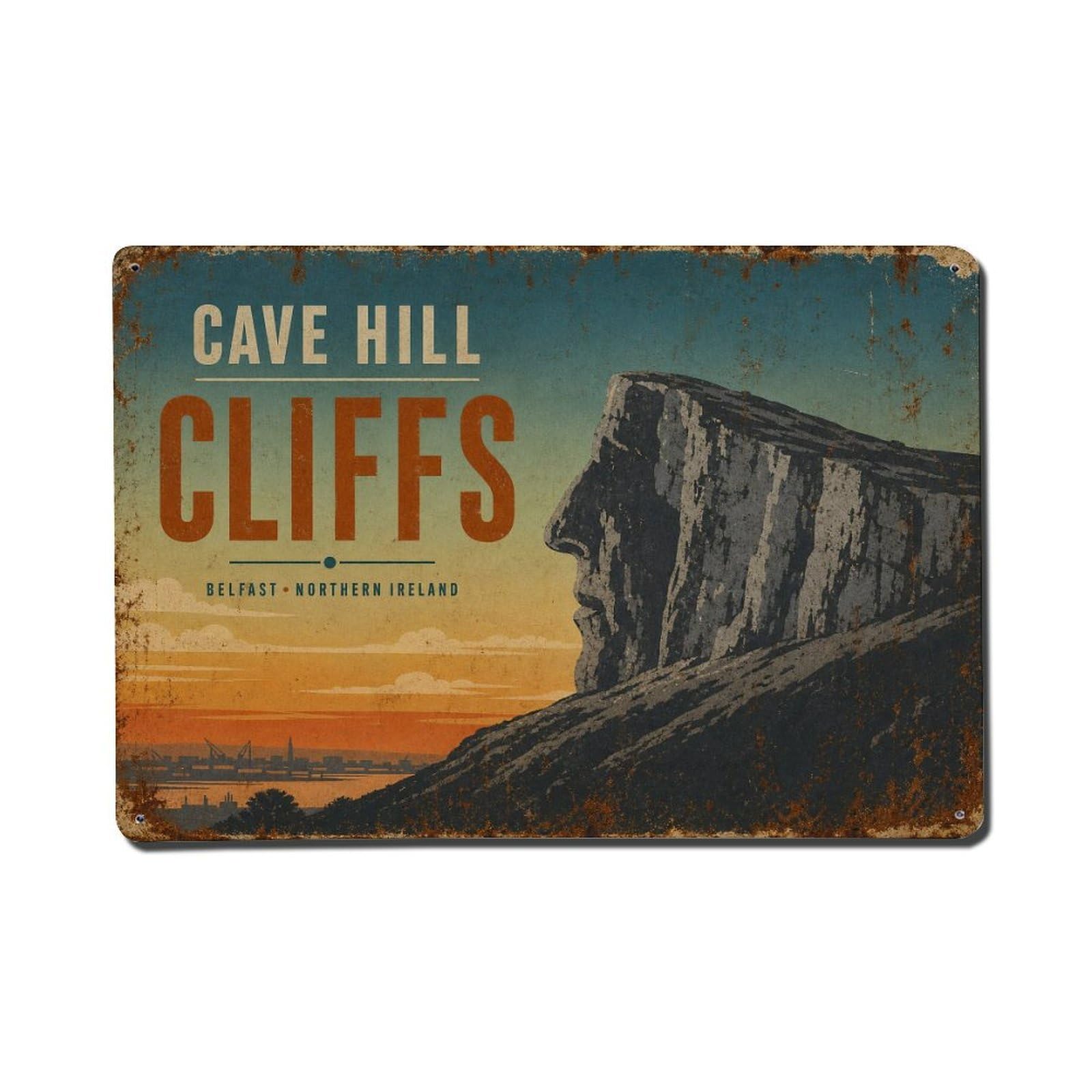 Fyrn Style Metal Tin Sign Vintage Travel Cave Hill Belfast Napoleons Nose Cliff