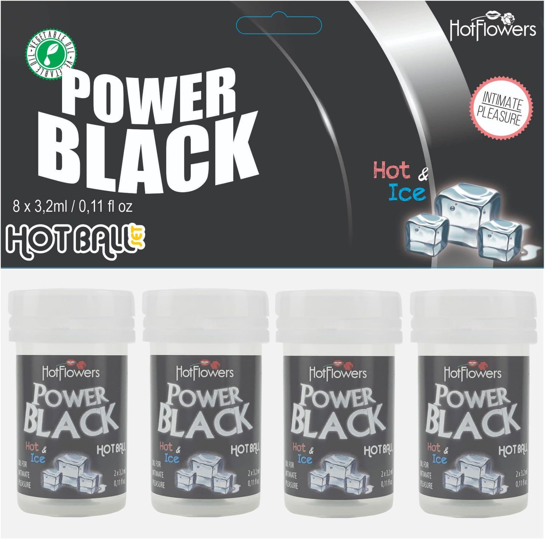 Hot Ball Set - Power Black - Warm and Refresh The Skin with Cinnamon, Eucalyptus and Mint - Hot Flowers - Brazilian Ball (Pack w 4)
