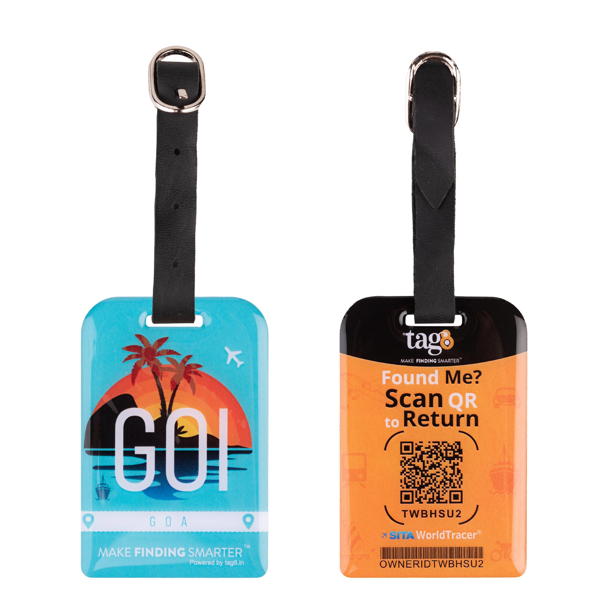 tag8 Bag Security Tag | Goa Luggage Tag with Airport Tracer Code | Stop Losing, Start Tagging