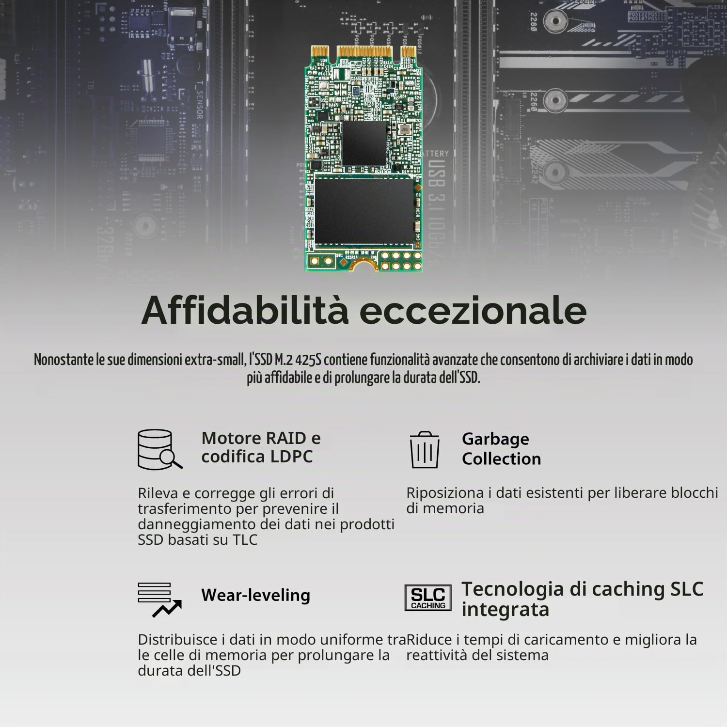 Transcend SSD interno da 500 GB SSD 425S SATA III 42 mm, memoria 3D NAND, per upgrade laptop/desktop - TS500GMTS425S