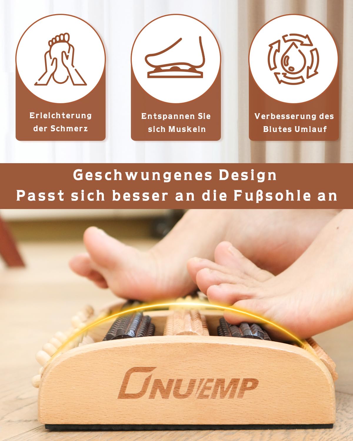 Fußmassageroller Holz Faszienrolle Holz Massagegerät, Faszienstab Roller Wood, Massage Holz Anti Cellulite Massagegerät,