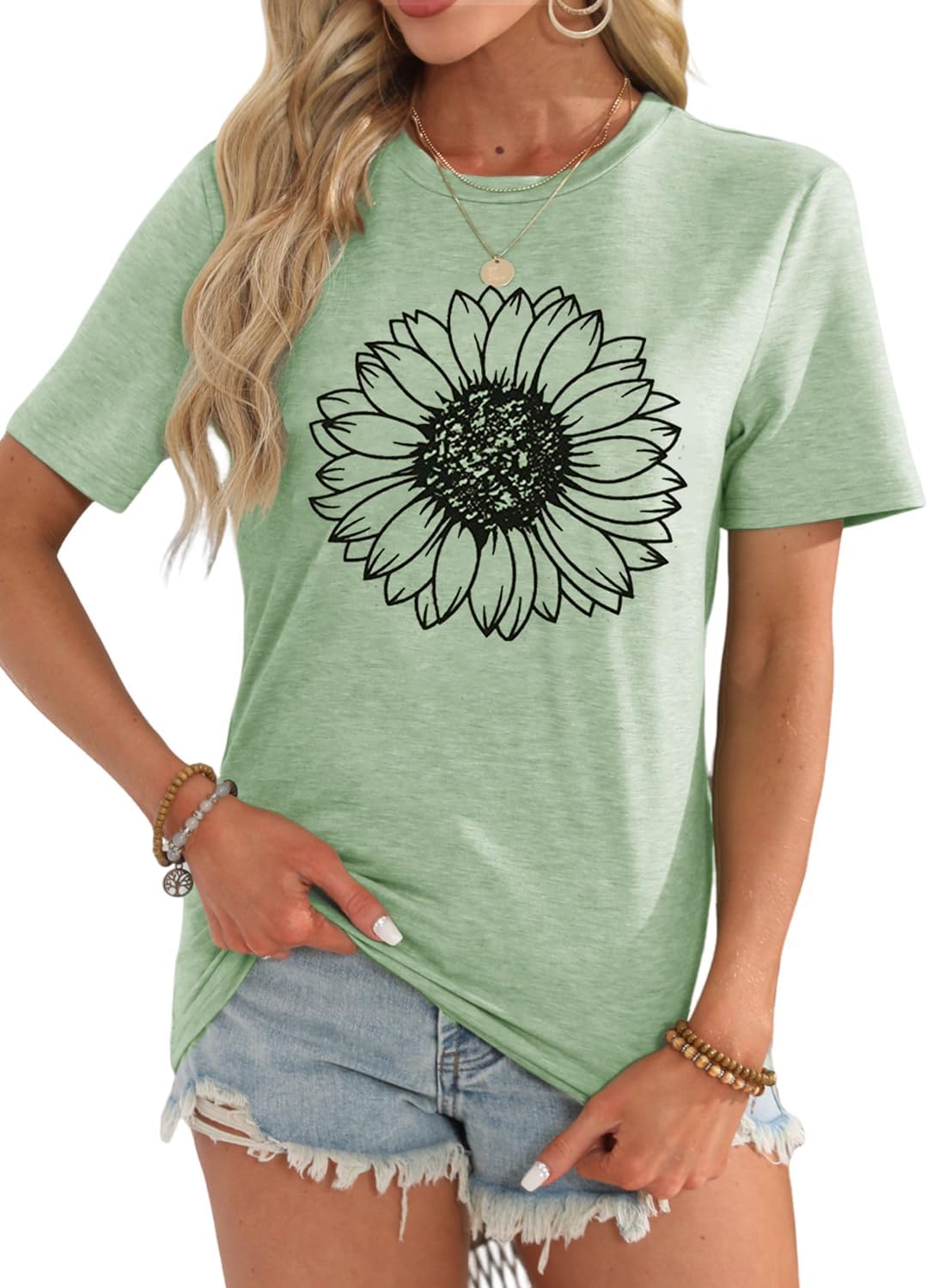 YEXIPO Womens Graphic Tees Short Sleeve Summer Tops Funny Letter Print Crew Neck Casual Loose Cute T Shirts - Image 2