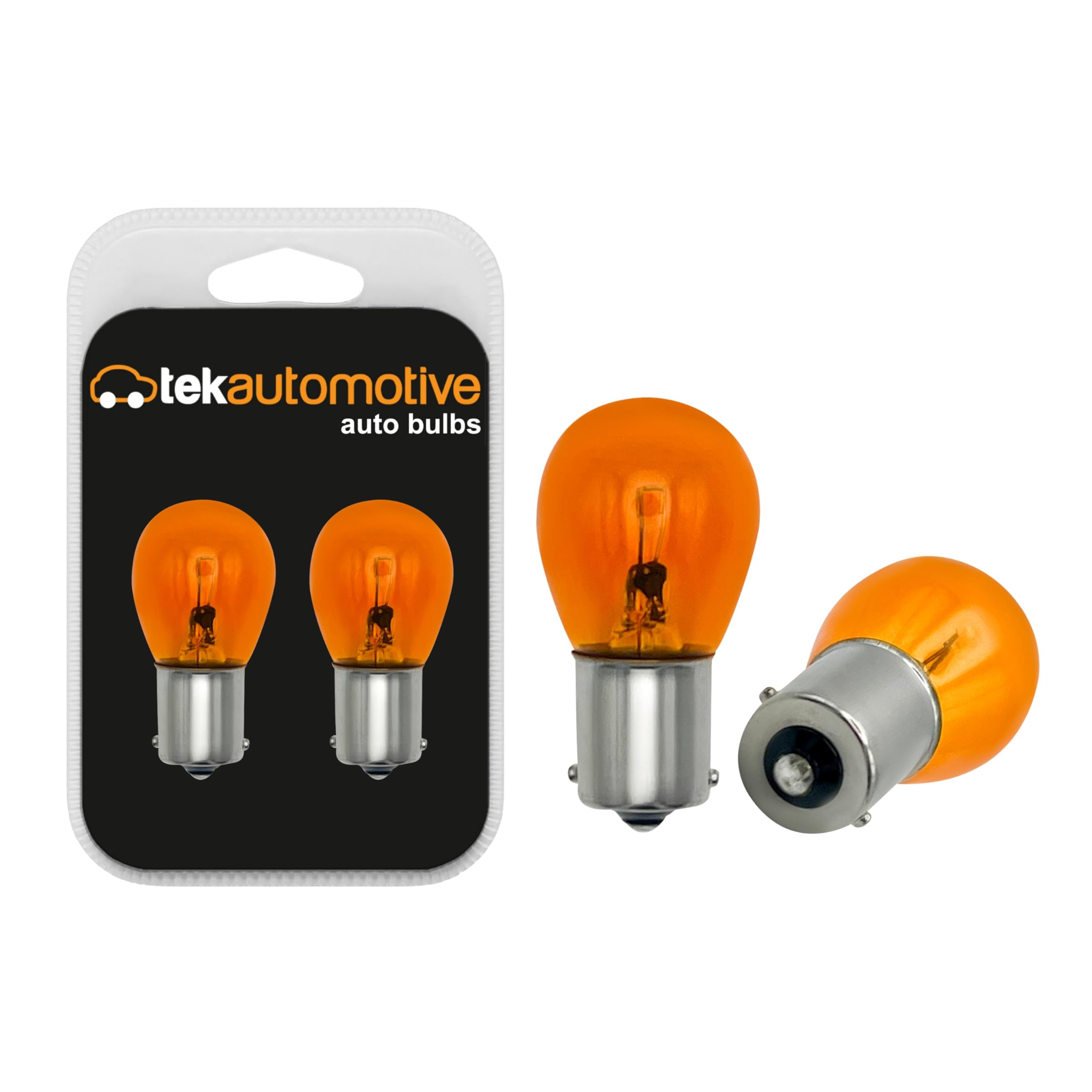 Tek Automotive 343 Amber Indicator Bulbs – 382Y 12V 21W BA15S Auto Bulbs with Straight Level Pins – Replacement Car Indicator Light Bulb, Durable Orange Signal Lamps - Twin Pack