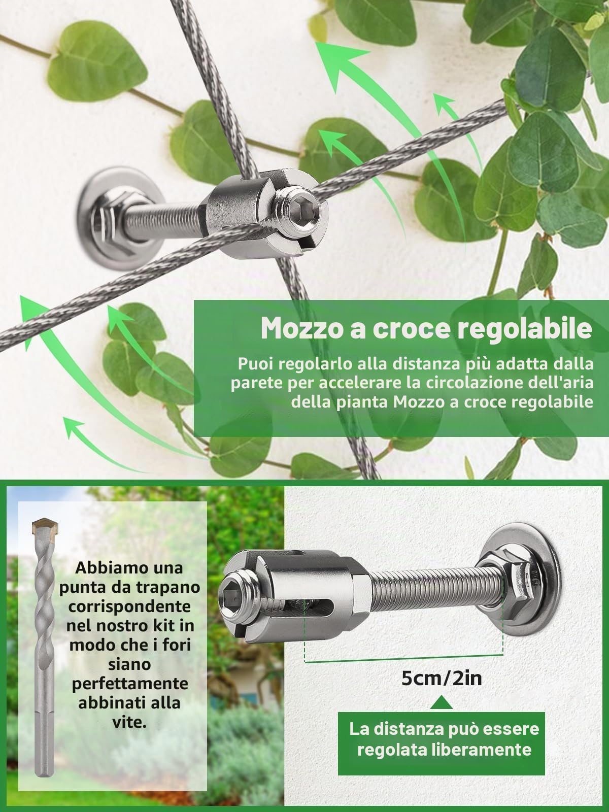 Kalolary Traliccio in Filo Giardino per Piante Rampicanti, 30M Kit Traliccio Filo d'Acciaio Resistente Acciaio Inossidabile Piante Parete Corda Acciaio Rampicante Kit Traliccio Cavi con Morsetto Croce