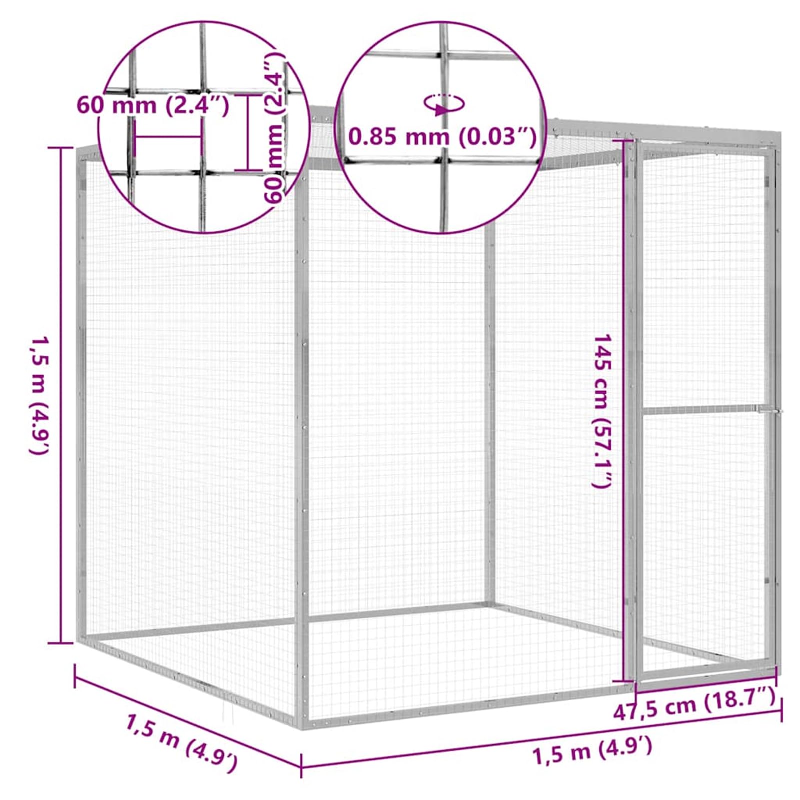 Tidyard Jaula para Gatos Segura y Cómoda - Exterior, Acero Galvanizado, 1.5x1.5x1.5m, para Mascotas Modelo YFXLRZJ-146356ES