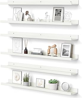 upsimples Floating Shelves for Wall, 35.5 Inch Shelves for Decor Storage Set of 6, Wall Mounted Wood Shelf for Bedroom, Living Room, Bathroom, Kitchen, Long Picture Ledge Shelves, White