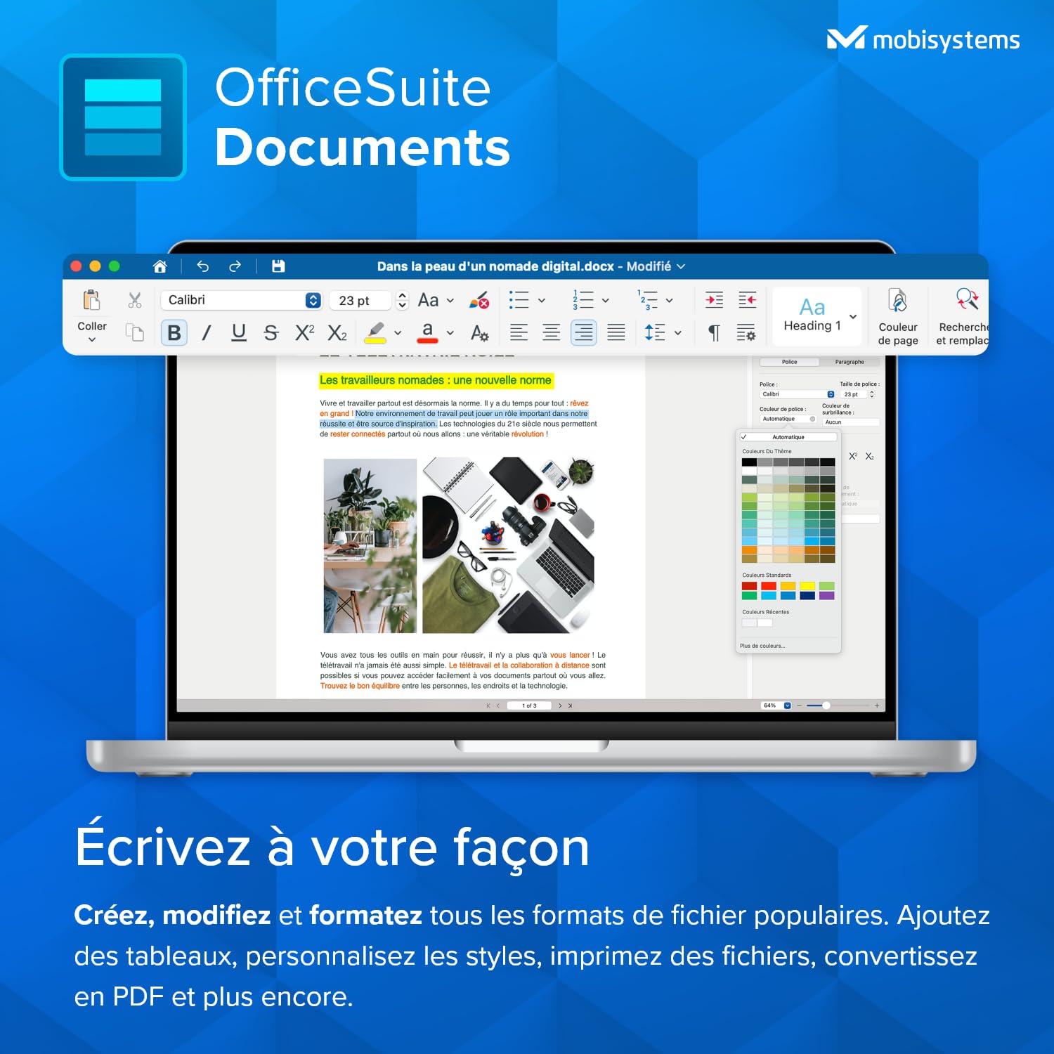 OfficeSuite Home & Business pour MAC - Licence à vie - Pack Office pour MacOS - 1 appareil - 1 Usager - Code d'activation Mac