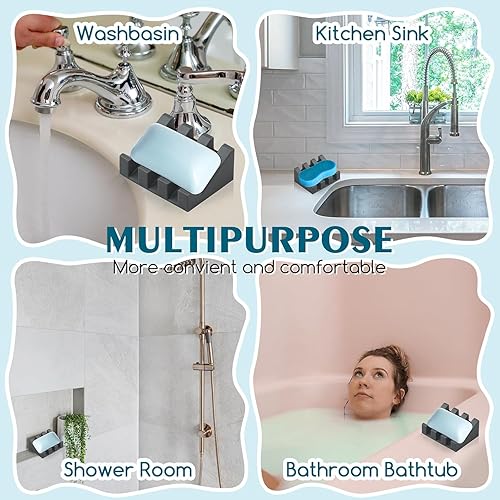 Miniatura 26 de Jabonera de silicona para barra de jabón para ducha, baño, bandeja de secado de cascada autodrenante, mantiene las barras de jabón limpias en seco