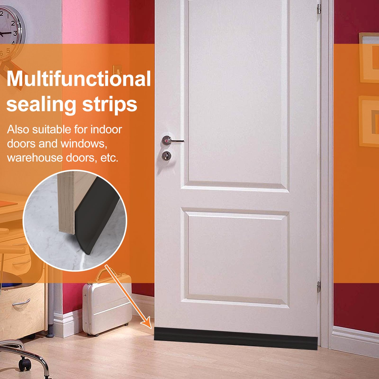 EFUTURETIME 6m Burlete para Bordes de Puertas de Garaje Junta de Goma Autoadhesiva Universal Tira de Sellado para Bordes Superiores y Laterales de la Puerta de Garaje, Negro