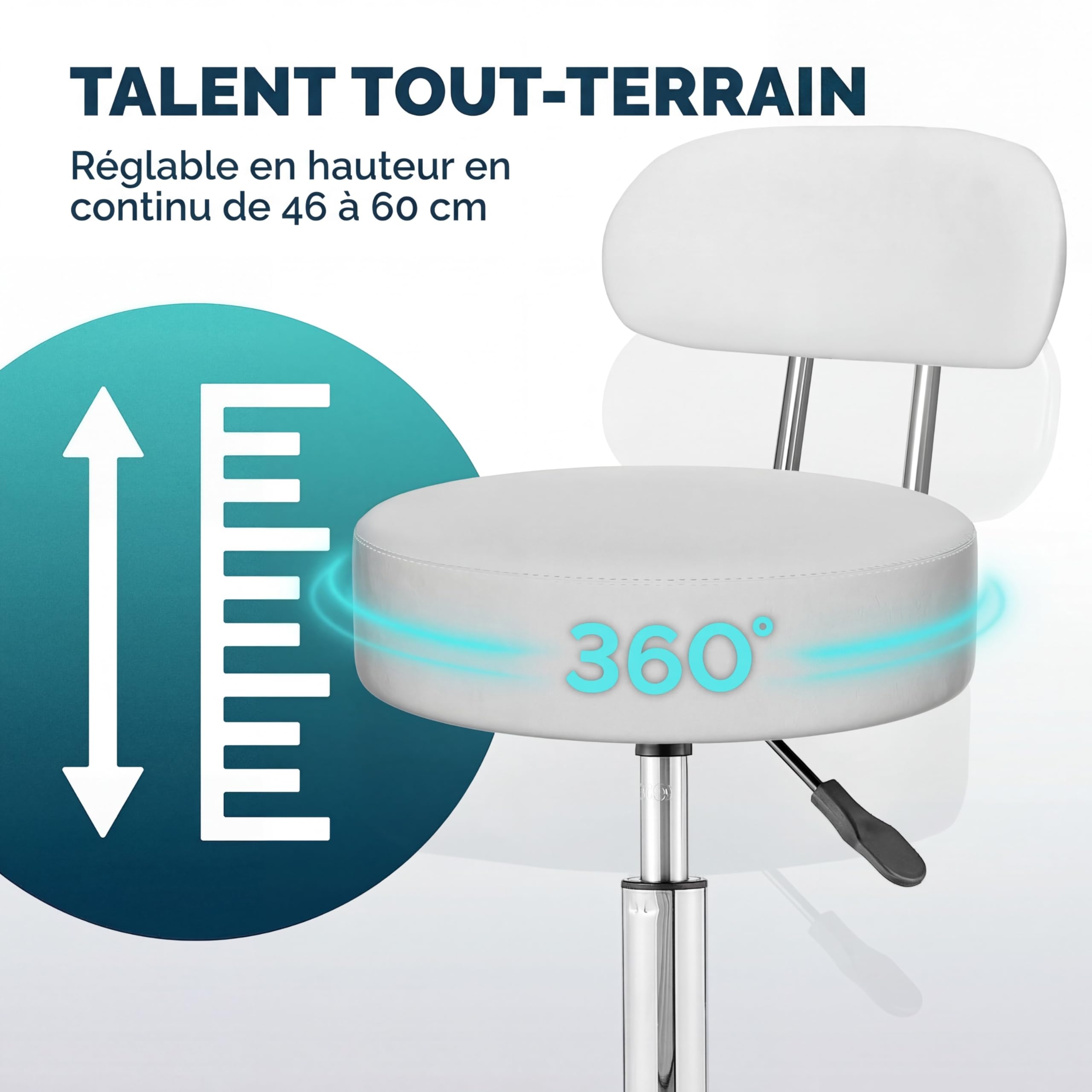 Casaria® Chaise Bureau Gaming Blanche Pivotante avec Dossier, Siège Similicuir Réglable sur roulettes pour Bureau Gaming Ou Fauteuil Salon Polyvalent Adulte Tabouret Coiffeuse