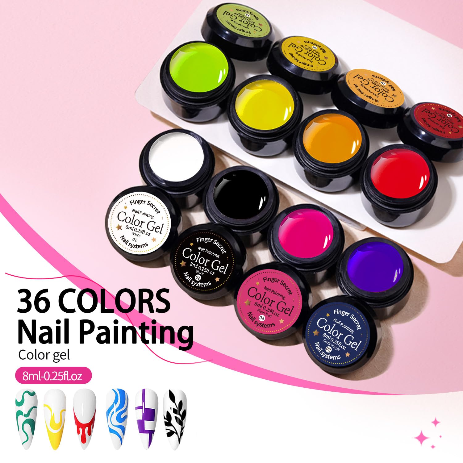 Nail Painting Gel Polish Kit – Pure Color Soak Off Gel per nail art, fai da te e salone, set di pittura per manicure durevole con colori chiari (36)