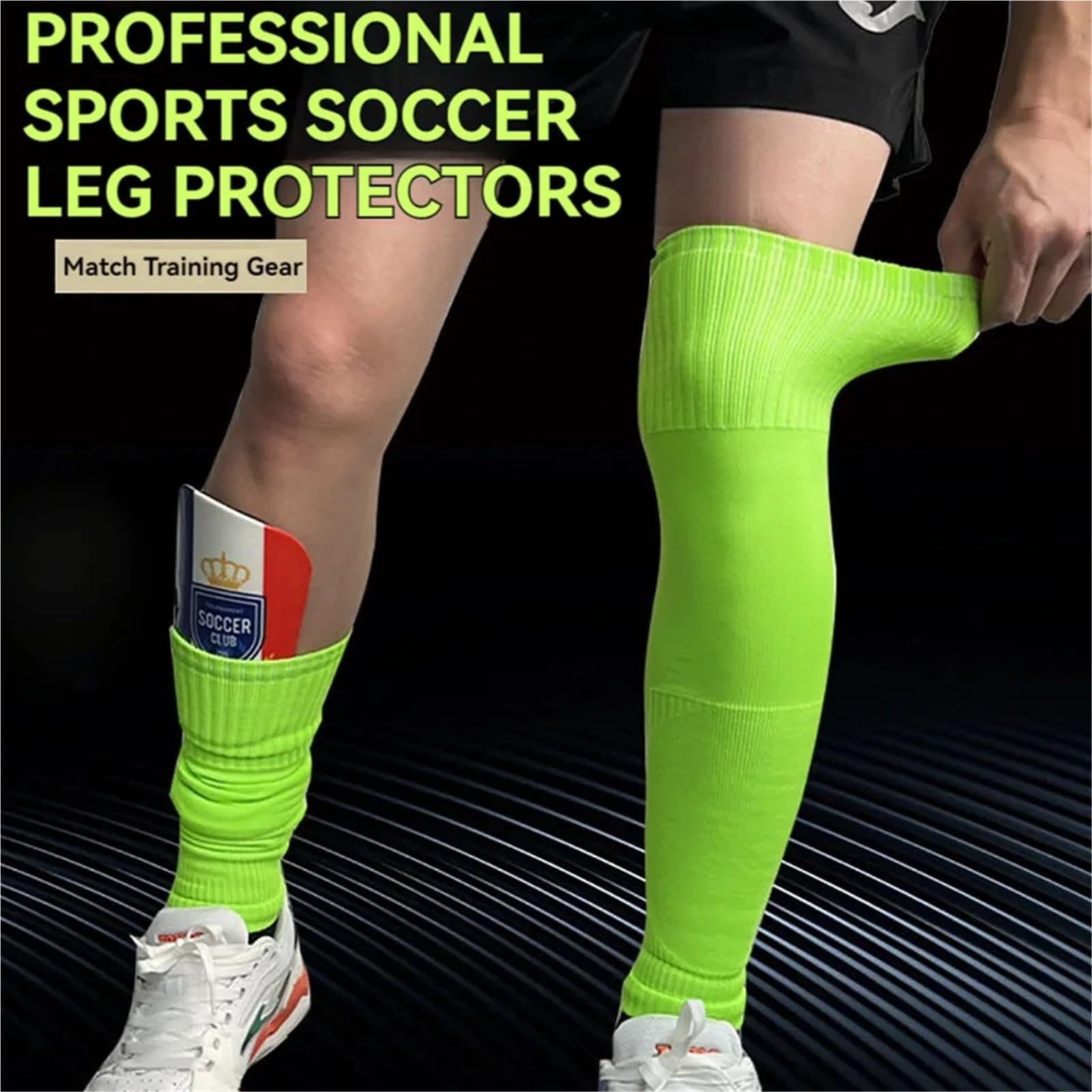 MRKU Genouillères de Sport antidérapantes, Manchons de Compression et de Maintien (1 Paire), Chaussettes de Football pour Adultes, Respirantes, Couvre-Jambes, Leggings de Football.