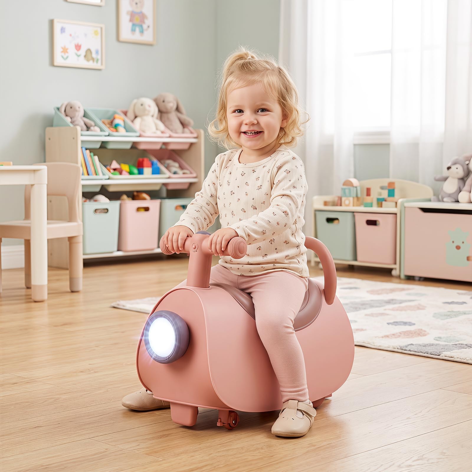 COSTWAY Macchina Elettrica a Spinta con 4 Ruote per Bambini 18-36Mesi, Rosa