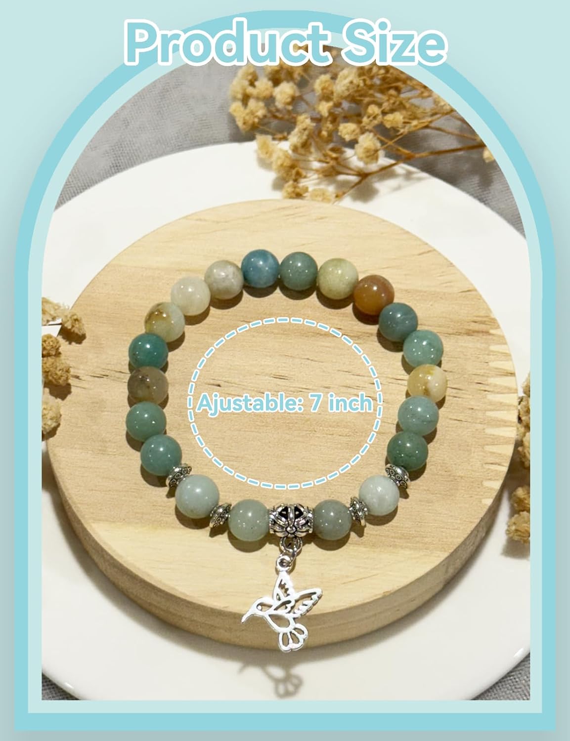 Hummingbird Gifts for Women, Motivational Gifts for Mom, Mothers Day Hummingbird Bracelet, Strength Bracelets for Women, Gifts for Her, Anxiety Bracelet, Stretch Natural Stone Beaded Bracelets - Image 2