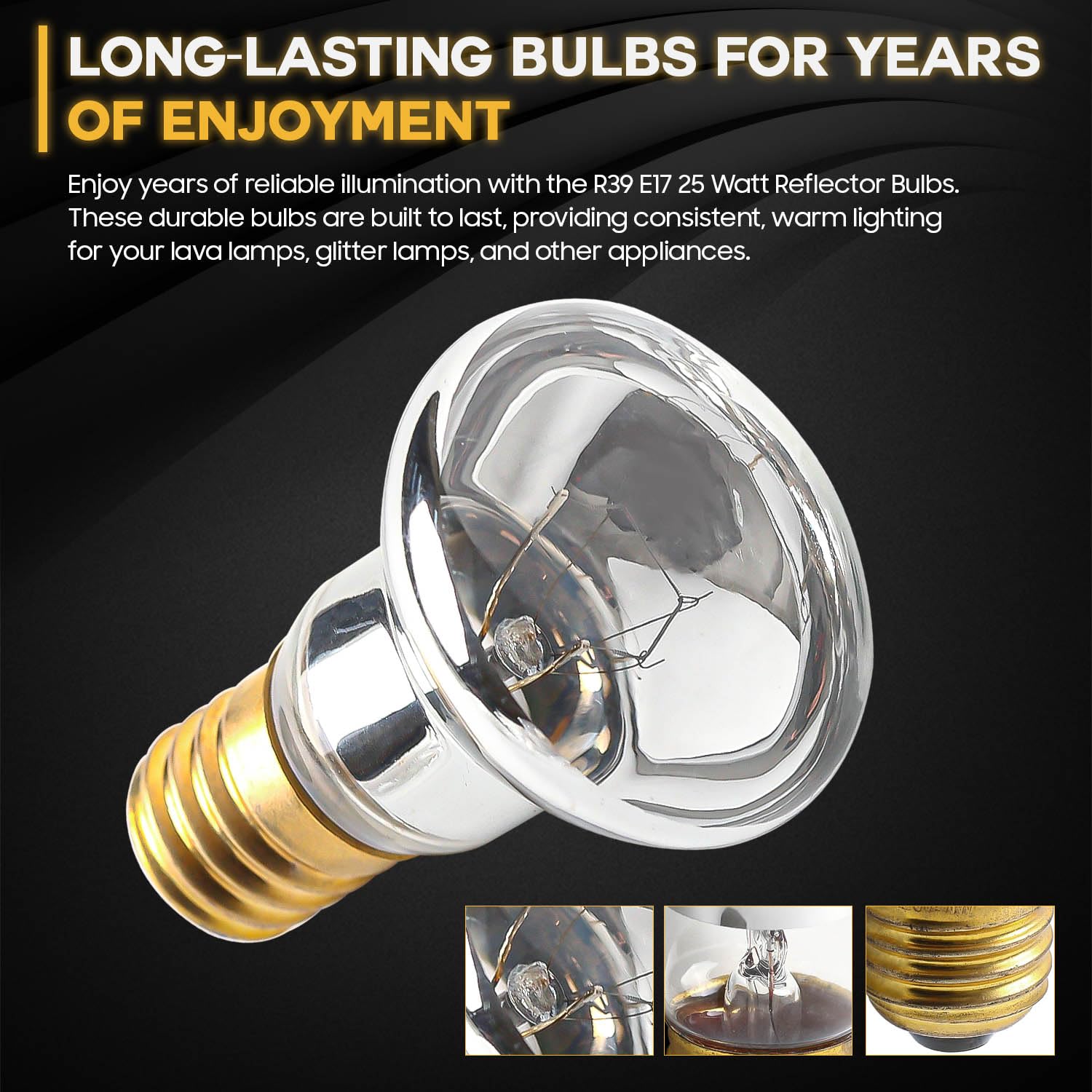 R39 E17 - Bombilla incandescente de repuesto reflectora de 25 W, 120 V, luz blanca cálida ajustable, bombilla de repuesto para lámpara de lava, adecuada para lámpara de lava, lámparas de 3