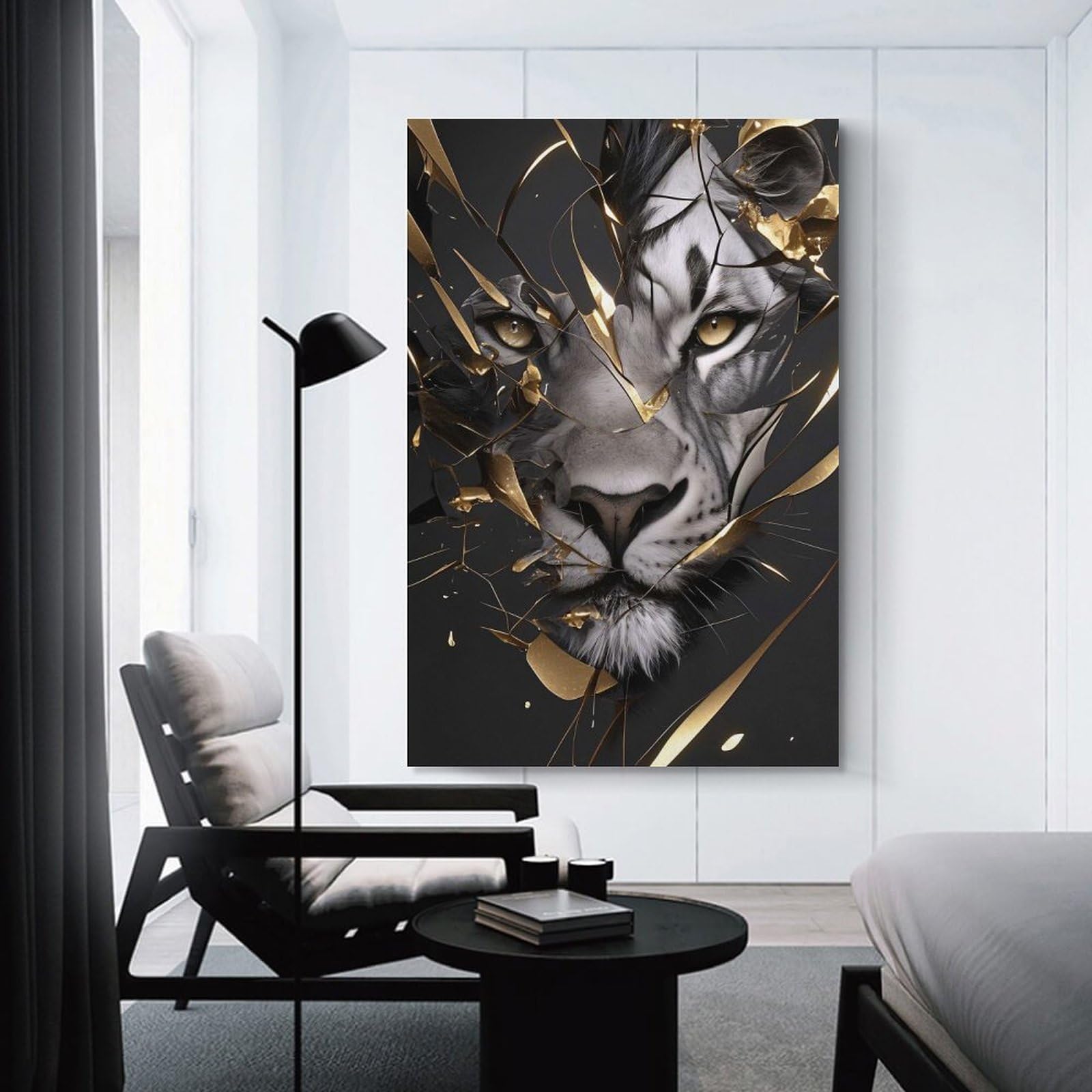 Junmoney Unframe-Style-5-1 Tiger Portrait With Golden Shattered Glass Hanging Wall Art, 12X18inch(30X45cm), For Gallery Wall Decor And Room Displays, Home Wall Art For Statement Displays