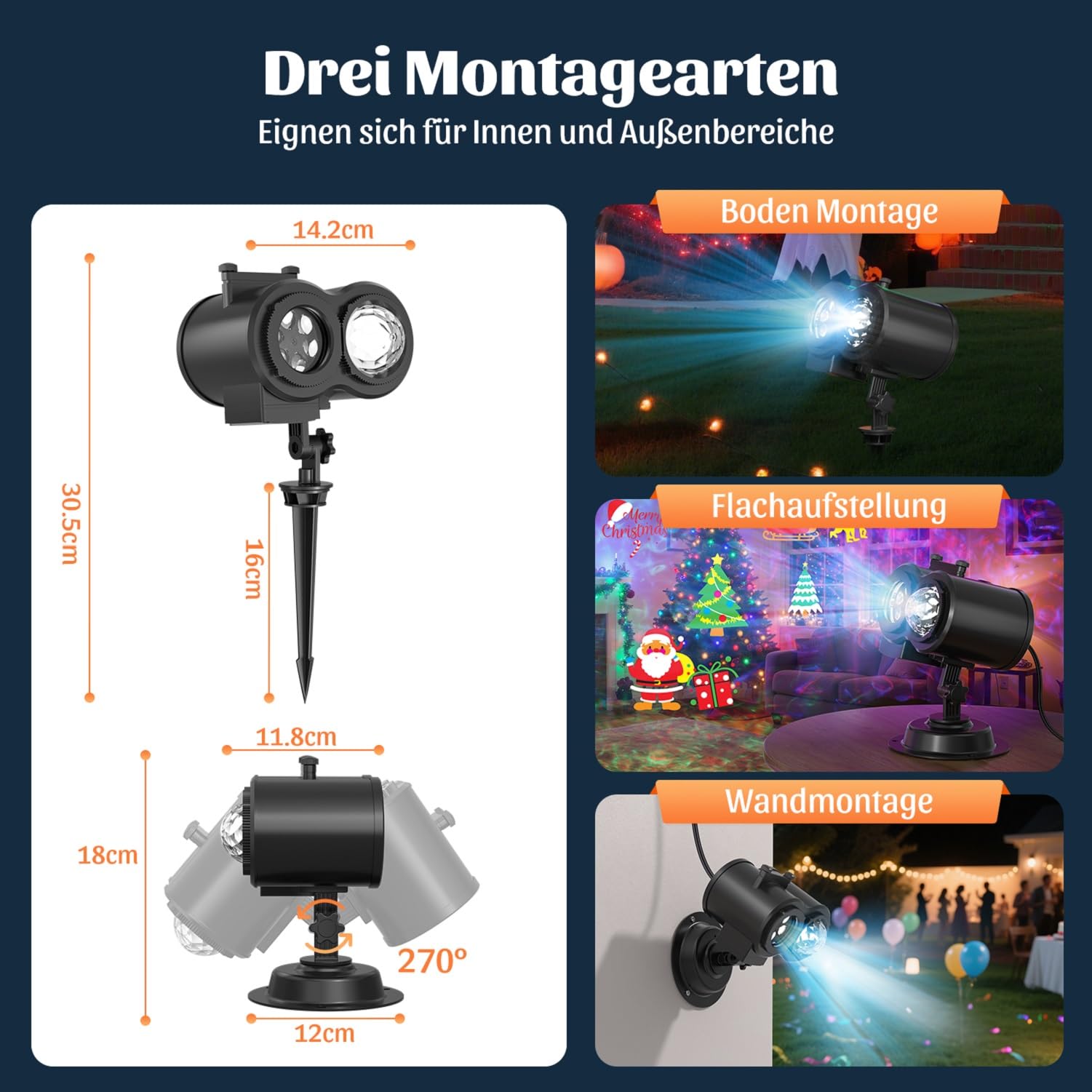OUSFOT Projektor Weihnachten Aussen, 16 Folien, Halloween Projektor mit Fernbedienung und Timer-Funktion, Geeignet für Erntedankfest, Weihnachten, Neujahr, Partys