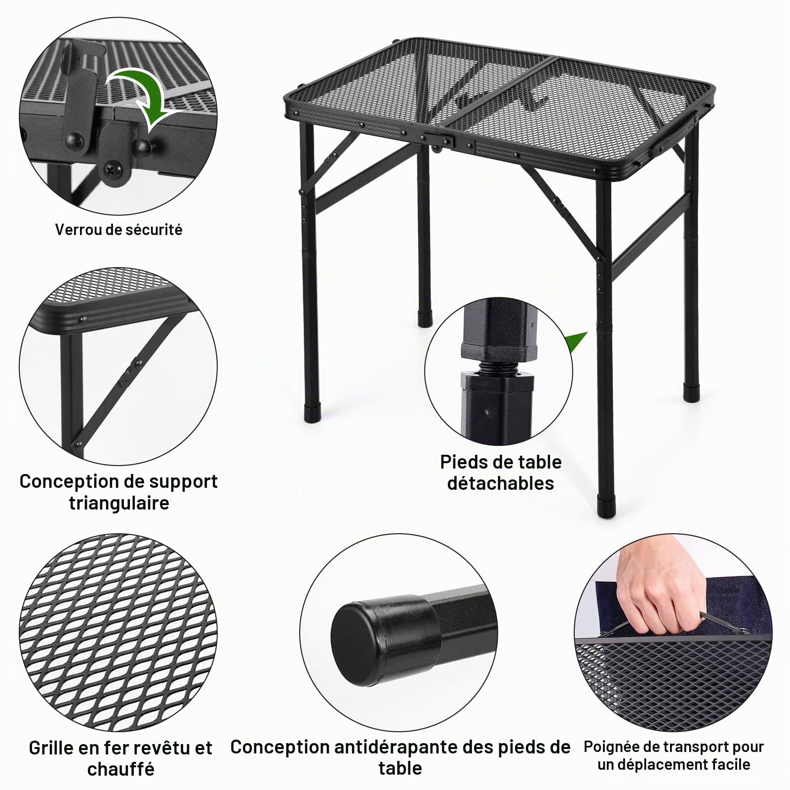 Odoland Table de Camping Pliante avec Réglable en Hauteur, Table de Pique - Nique Extérieure avec Pieds Antidérapants, pour Barbecue, Pêche, Jardin, I'intérieur et l'extérieur