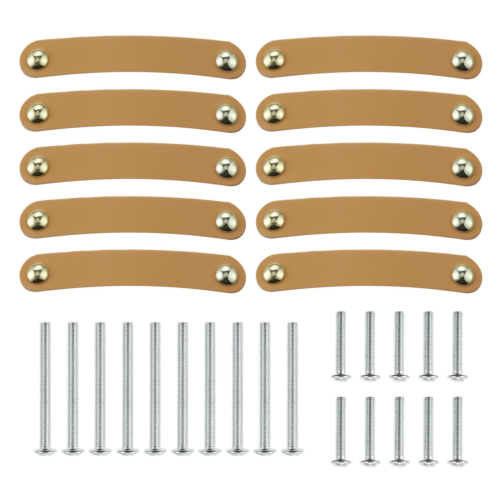 MOOTVGOO 10 Pack Leather Drawer Pulls, 6.49" Light Brown Soft Cabinet Leather Pull Handles with Long and Short Screws for Drawer Dresser Cabinet