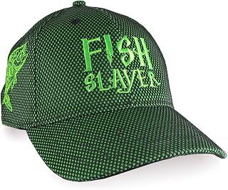 Custom Fish Slayer 3D Puff Bass Embroidery on an Adjustable Structured Kelly Green Mid-Profile Baseball Cap Fishing in Style with Options