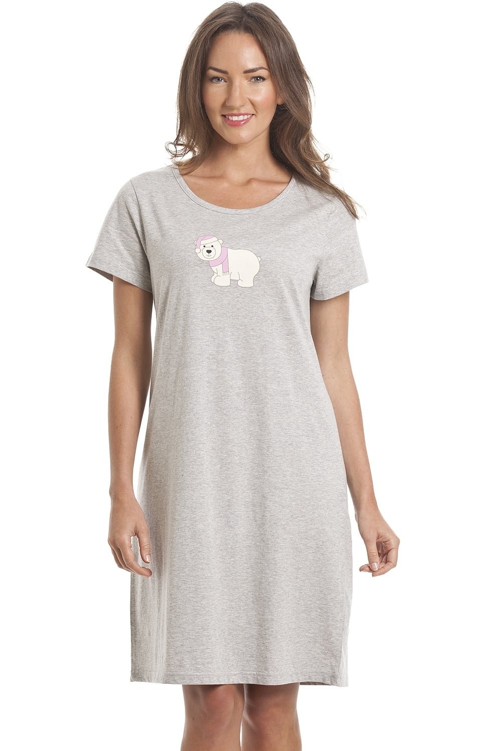 Camille Womens Smooth Soft Cotton Summer Nightshirts 10-12 Grey Polar Bear