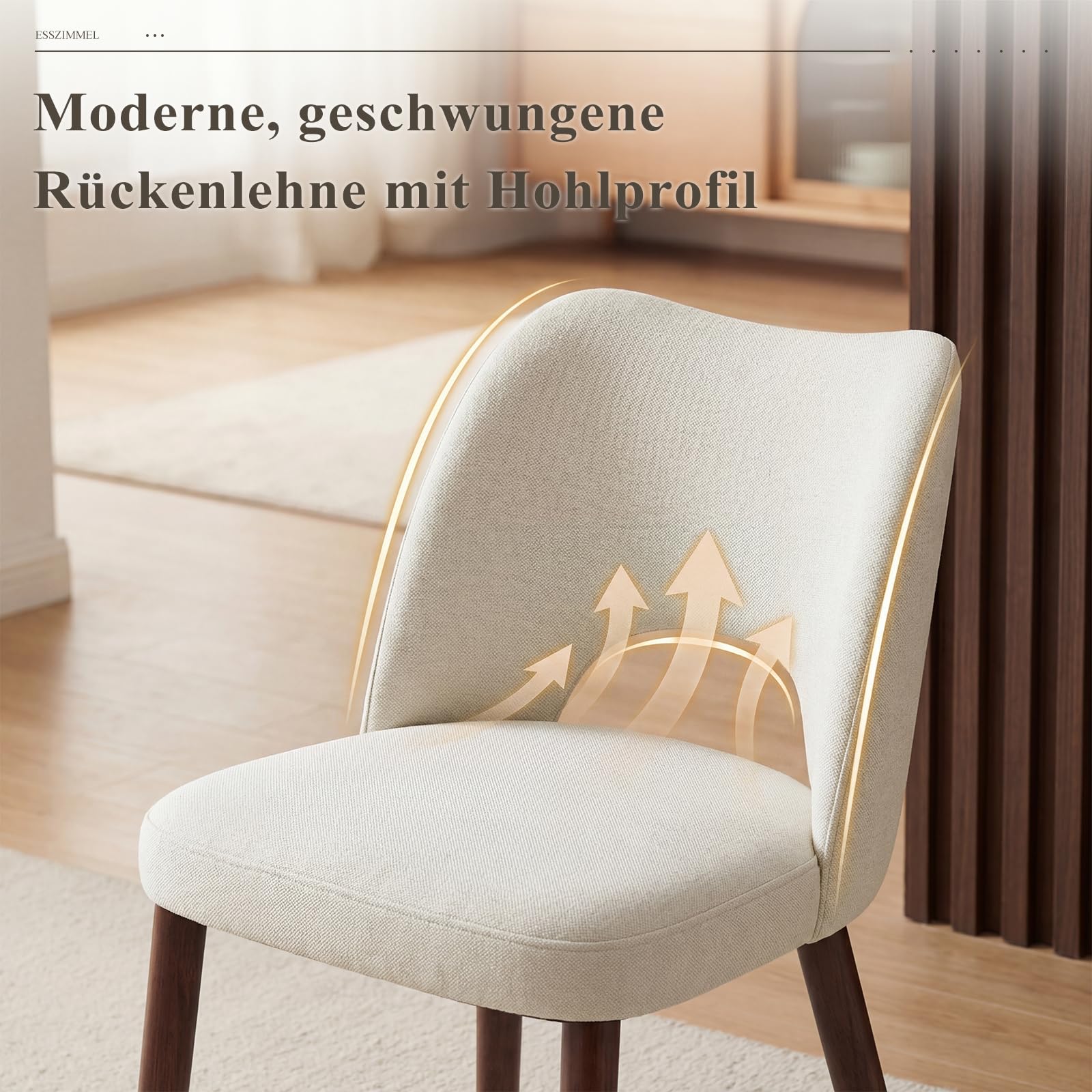MALOL Esszimmerstühle 4er Set, Moderne Esszimmer Stühle, Ergonomisch Gepolsterte Küchenstühle mit Vertikal Gestreifter Rillenlehne, Polsterstühl für Esstisch Wohnzimmer Café Restaurant, Beige