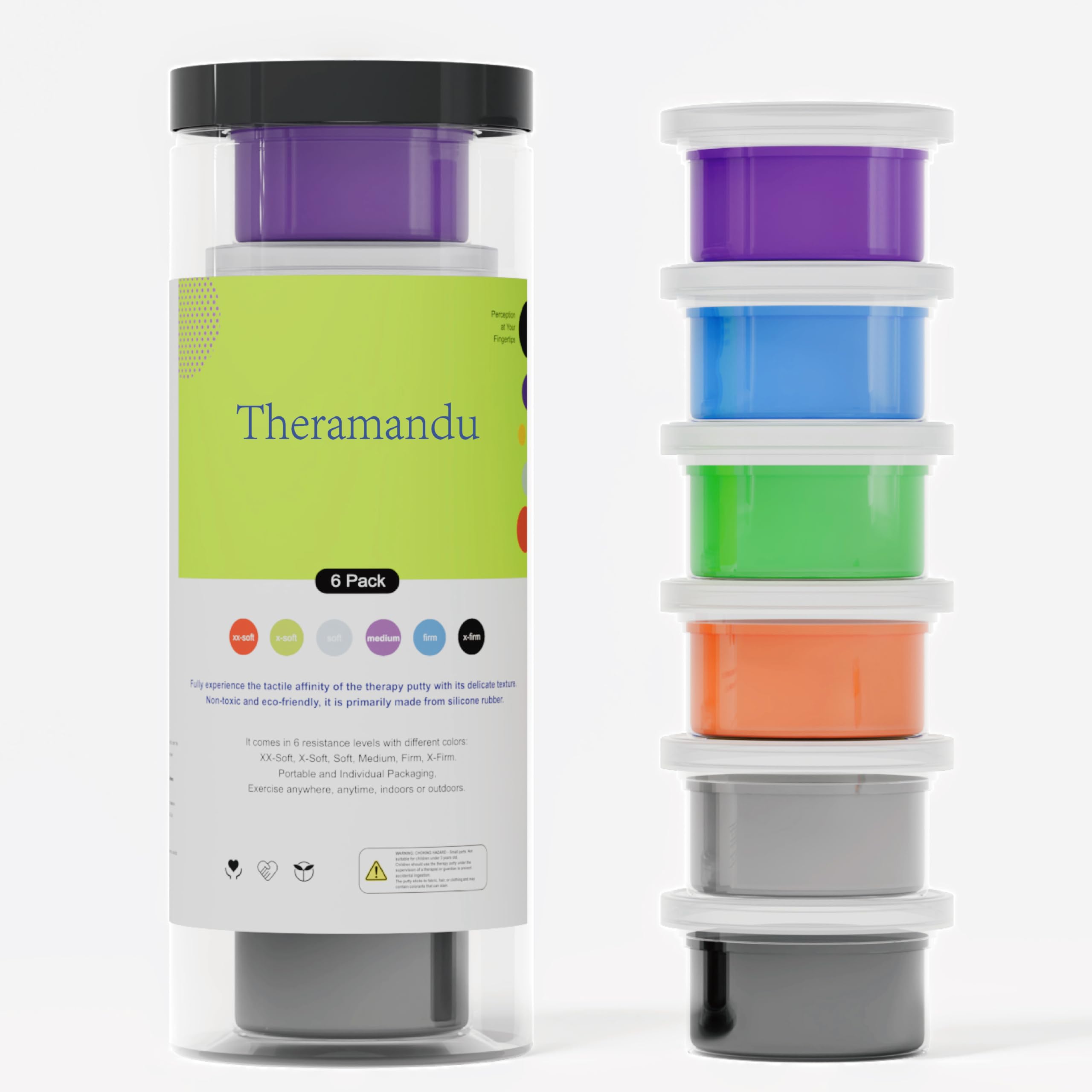 6 Pack Theramandu Therapy Putty Kit, Hand Strengthening and Sensory Therapy Putty for Exercise & Stress Relief, Therapy Putty for Kids and Adults, 6