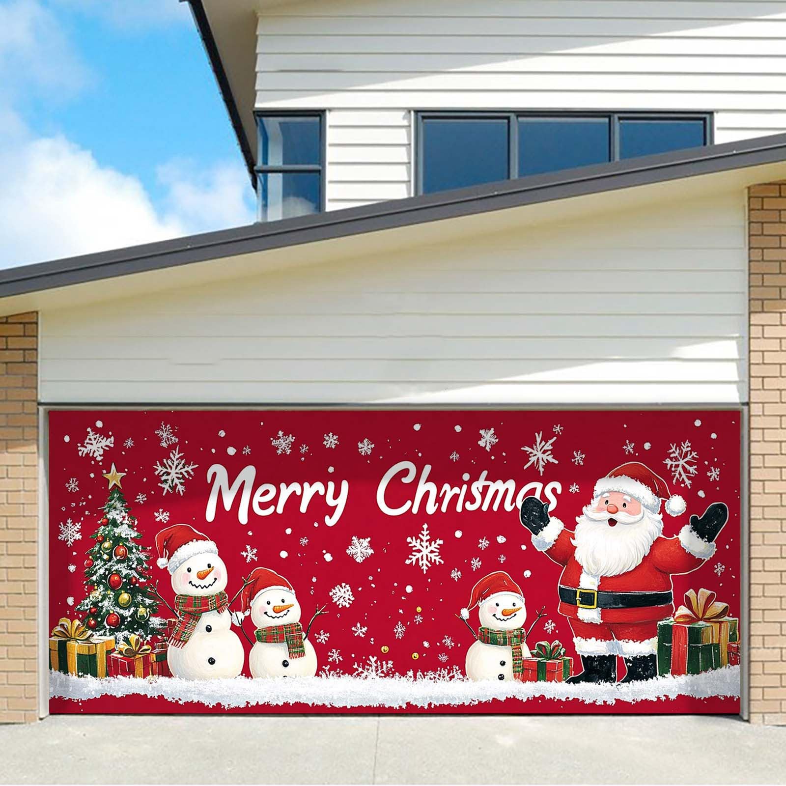 Banner de bienvenida de Navidad para puerta de garaje, gran cubierta de puerta colgante, decoración de fondo de pared de garaje de Navidad, decoración de vacaciones al aire libre