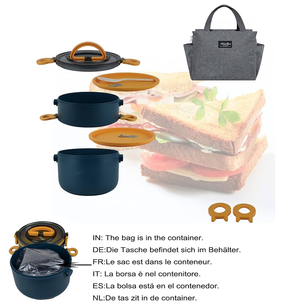 LUNALING - Boîte Bento 2 Étages 1600 Ml - Sans Fuite, Micro-ondable - Avec Sac Isolant - Bureau, École