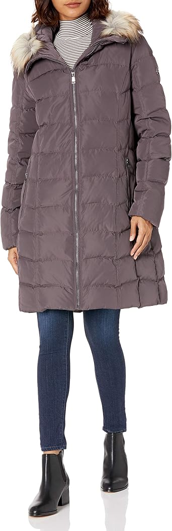 Faux Fur Trim Hooded Puffer Coat 